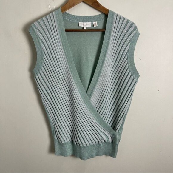 Ted Baker London Tops - Ted Baker green silver metallic v-neck sweater vest top lightweight stretch S